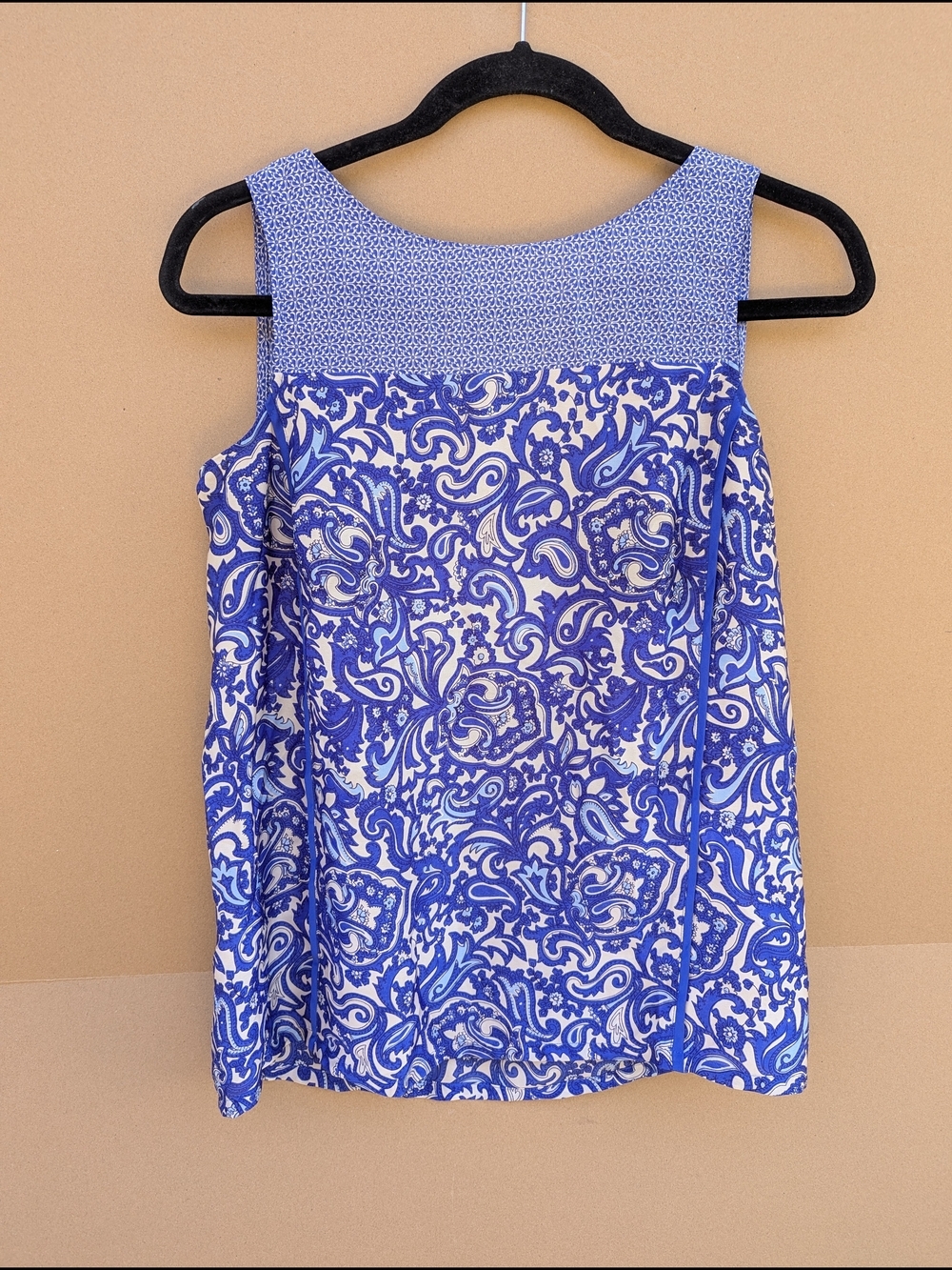 LOFT Paisley Floral Tank Top Sleeveless Blouse XS Boho Cottagecore Blue Summer